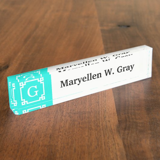 Brt Aqua Whalf - Grieks sleutelnummer 2 - monogram Naambordje (Zijkant)