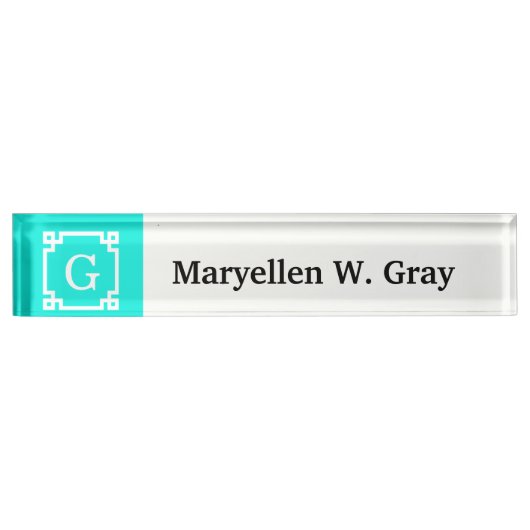 Brt Aqua Whalf - Grieks sleutelnummer 2 - monogram Naambordje (Voorkant)