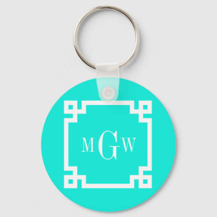 Brt Aqua Whalge Griekse sleutel #2 3 Init Monogram Sleutelhanger