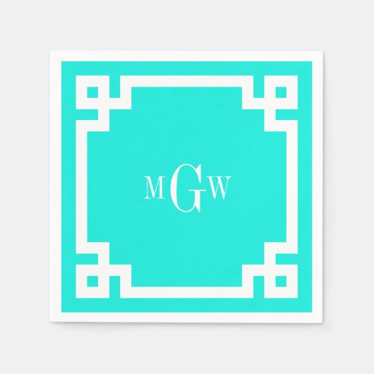 Brt Aqua Whalge Griekse sleutel #2 omhuld 3 Init M Servet (Voorkant)