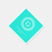 Brt Aqua Wht Greek Key RND Lijst Initiaal Monogram Servetten (Hoek)