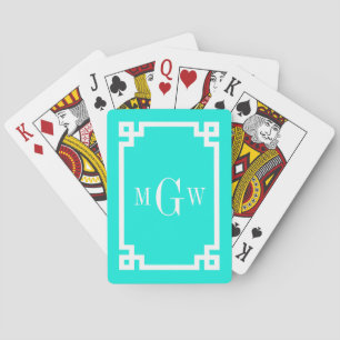 Brt Aqua Wht Griekse Sleutel #2 Omlijst 3 Init Mon Pokerkaarten