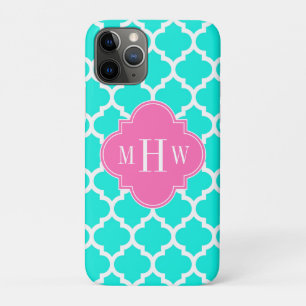 Brt Aqua Wht Moroccan #5 HotPink2 Initiaal Monogra Case-Mate iPhone Case