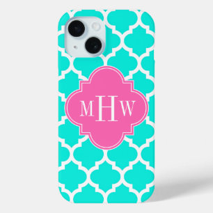 Brt Aqua Wht Moroccan #5 HotPink2 Initiaal Monogra iPhone 15 Case