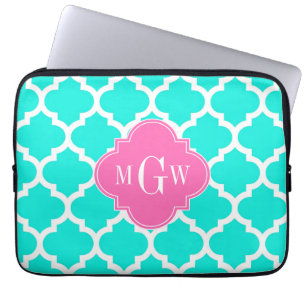 Brt Aqua Wht Moroccan #5 HotPink2 Initiaal Monogra Laptop Sleeve