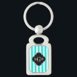 Brt Aqua Wht Stripe Black Quatrefoil 3 Monogram Sleutelhanger<br><div class="desc">Bright Aqua and White Stripe Pattern, Black Quatrefoil 3 Initiaal Monogram Pas dit aan met een drie initialen monogram of verander het ontwerp om jouw naam of andere tekst toe te voegen. U kunt ook het lettertype wijzigen, lettergrootten en letterkleuren aanpassen, de tekst verplaatsen, extra tekstvelden toevoegen, enzovoort. Houd er...</div>