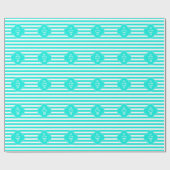 Brt Aqua Wht Stripe Brt Aqua Quatrefoil 3 Monogram Cadeaupapier (Vlak)