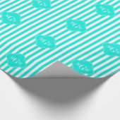 Brt Aqua Wht Stripe Brt Aqua Quatrefoil 3 Monogram Cadeaupapier (Hoek)