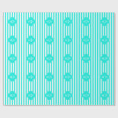 Brt Aqua Wht Stripe Brt Aqua Quatrefoil 3 Monogram Cadeaupapier (Vlak)