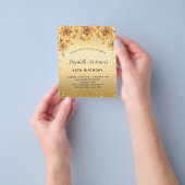 Brthday party gold rozen floral budget uitnodiging flyer (Hand)