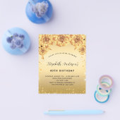Brthday party gold rozen floral budget uitnodiging flyer (Enkel)