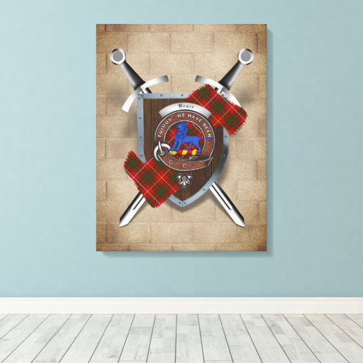 Bruce Clan Badge Crossed Swords Canvas Print (Insitu (Houten vloer))