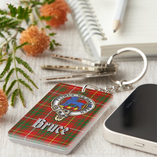 Bruce Clan Badge/Tartan Rectangle Sleutelhanger (Voorkant Rechts)