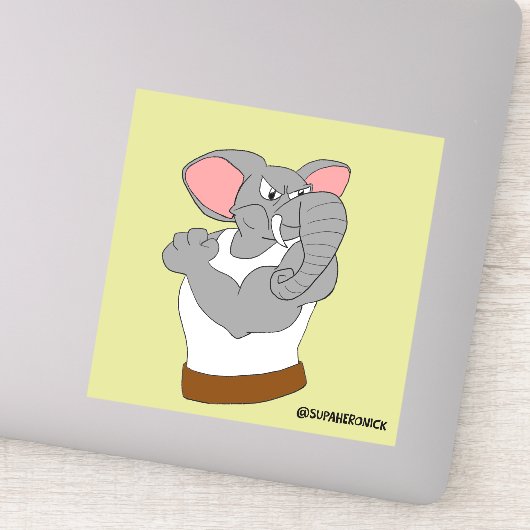 Bruce de Olifant Cartoon Krachtsporter Sticker (Detail)