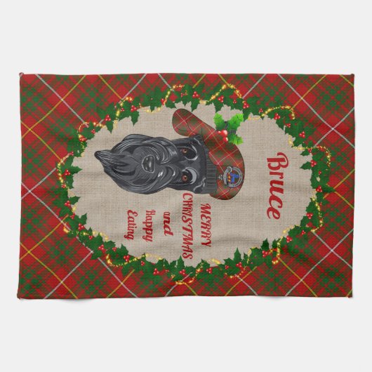 Bruce Scottie Dog Kerstmis Kitchen Towel Theedoek (Horizontaal)