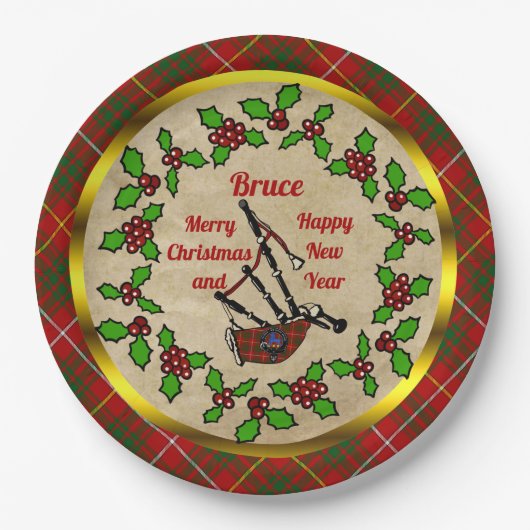 Bruce Tartan Bagpipe Holiday Papieren Bordje (Voorkant)