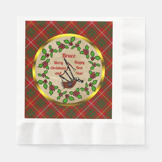 Bruce Tartan Bagpipes w/Holly Christmas Servet (Voorkant)