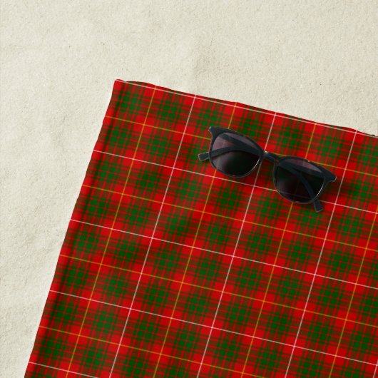 Bruce tartan red green plaid strandlaken (In situ)