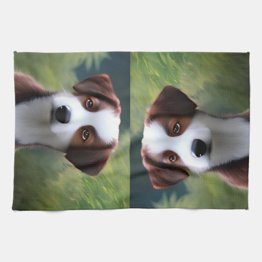 Bruce The Border Collie Puppy, Dish Towel Theedoek (Horizontaal)