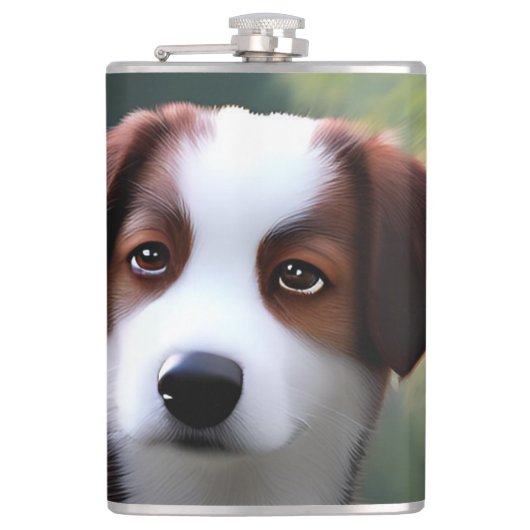 Bruce the Border Collie Puppy, Hip Flask Heupfles (Voorkant)