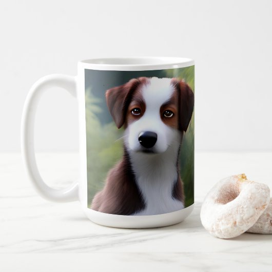 Bruce The Border Collie Puppy, koffie Mok (Met donut)