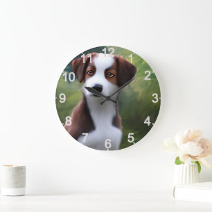 Bruce The Border Collie Puppy, Wall Clock Grote Klok