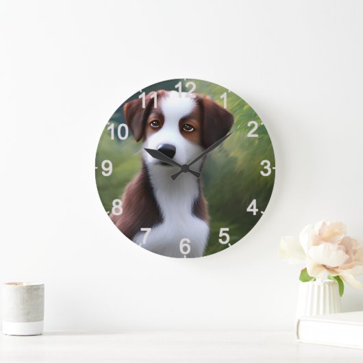 Bruce The Border Collie Puppy, Wall Clock Grote Klok (Huis)