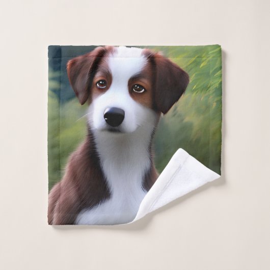 Bruce The Border Collie Puppy, Wash Cloth Washandje (Wasdoekje)