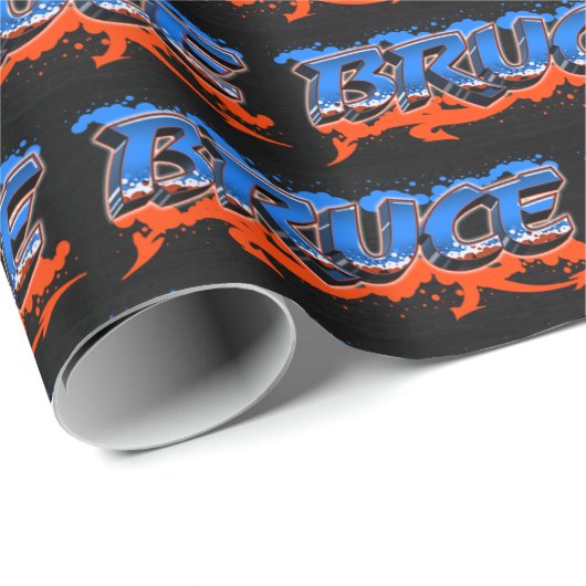 Bruce Vorname Name Graffiti blue orange Cadeaupapier (Rol Hoek)
