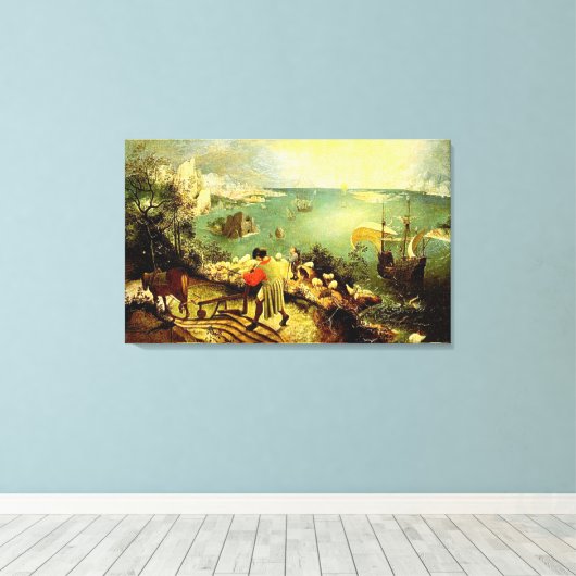 Bruegel's landschap met de Herfst van Icarus - 155 Canvas Afdruk (Insitu (Houten vloer))