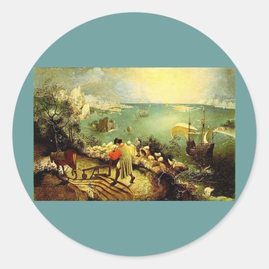 Bruegel's landschap met de Herfst van Icarus - 155 Ronde Sticker (Voorkant)