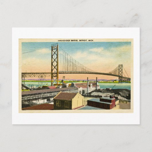 Brug Detroit van ambassadeur, Vintage Michigan Briefkaart (Voorkant)