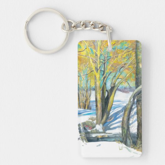brug in de Waterverf van de winter Sleutelhanger (Voorkant)