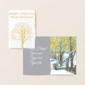 brug in de winter Aquarel schilderij Folie Kaarten (Display)