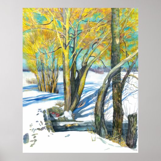 Brug in de winter Aquarelschildering Poster (Voorkant)