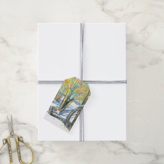 brug in de winter cadeaulabel (Met Touw)