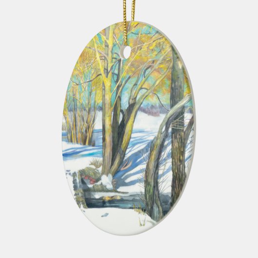 brug in de winter keramisch ornament (Links)