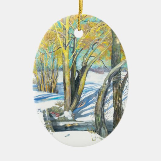 brug in de winter keramisch ornament (Voorkant)