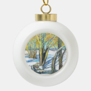brug in de winter keramische bal ornament