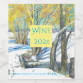 brug in het winterschilderij Watercol Wijn Etiket (Enkel label)