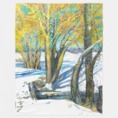 Brug in het winterschilderij Waterverf Fleece Deken (Voorkant)
