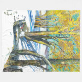 Brug in het winterschilderij Waterverf Fleece Deken (Voorkant (Horizontaal))