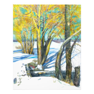 Brug in het winterschilderij Waterverf Foto Afdruk