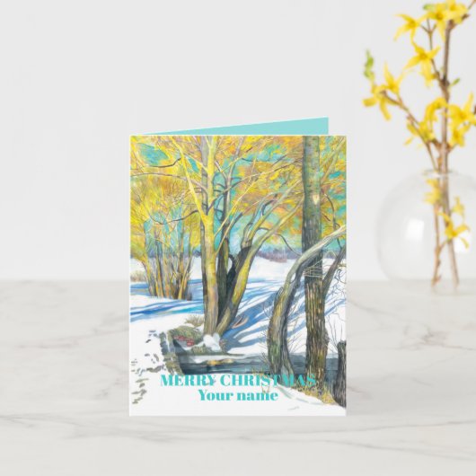 Brug in het winterschilderij Waterverf Kaart (Gele Bloem)