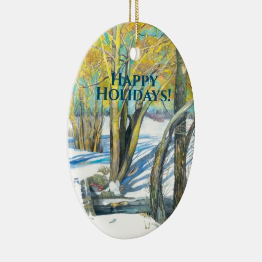 Brug in het winterschilderij Waterverf Keramisch Ornament (Rechts)