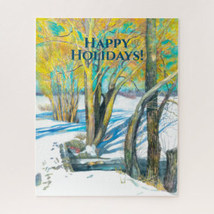 Brug in het winterschilderij Waterverf Legpuzzel