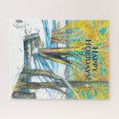 Brug in het winterschilderij Waterverf Legpuzzel (Horizontaal)