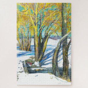 Brug in het winterschilderij Waterverf Legpuzzel
