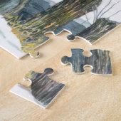 Brug in het winterschilderij Waterverf Legpuzzel (Zijkant)