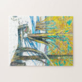 Brug in het winterschilderij Waterverf Legpuzzel (Horizontaal)